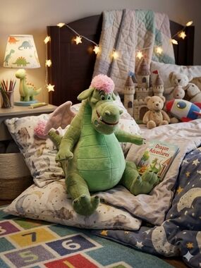 Disney Pete The Dragon Green Plush Dragon with Pink Accent